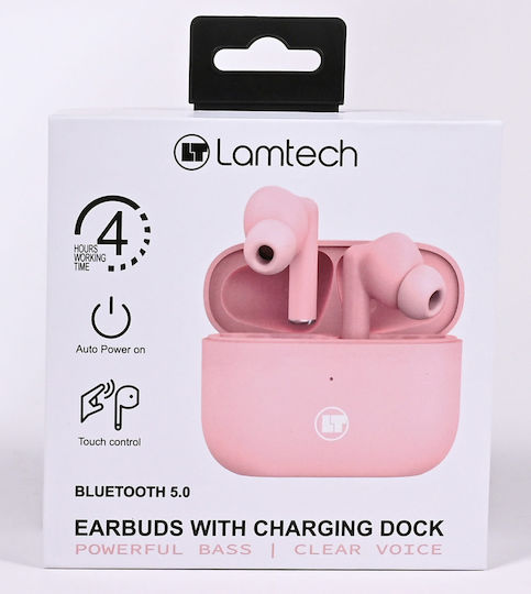 Lamtech LAM112839 In ear Bluetooth хендсфри Слушалки с Кутийка за Зареждане Розов