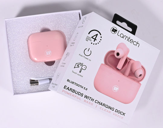 Lamtech LAM112839 In ear Bluetooth хендсфри Слушалки с Кутийка за Зареждане Розов