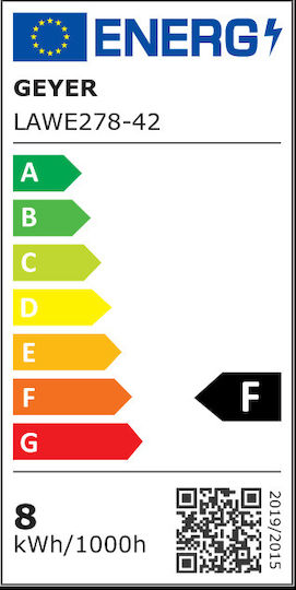 Geyer Λάμπα LED 8W για Ντουί E27 και Σχήμα A60 Θερμό Λευκό 640lm