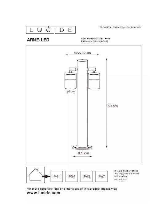 Lucide Lightning Arne-LED Φωτιστικό Κολωνάκι Εξωτερικού Χώρου 5W IP44 για Ντουί GU10 Ασημί