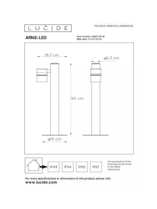 Lucide Lightning Arne-LED Κολωνάκι 5W 50x6.3cm Lucide Lightning Arne-LED Κολωνάκι 5W 50x6.3cm