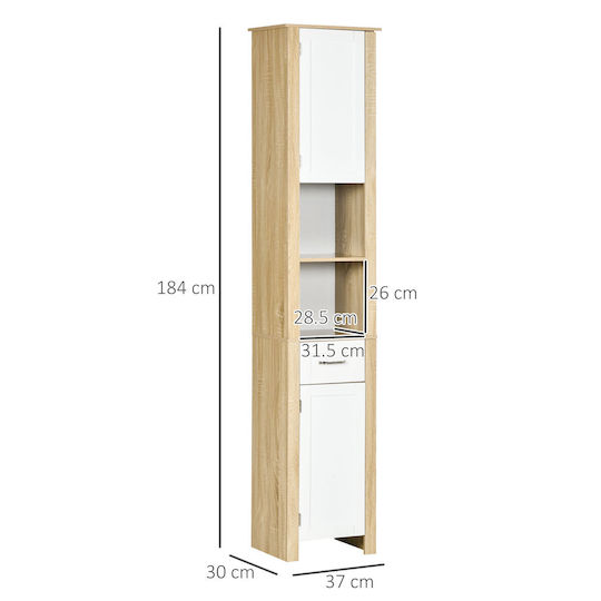 Kleankin Bathroom Cabinet L37xW30xH184cm Beige
