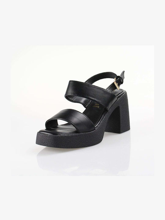 Seven Leather Women's Sandals Black with Chunky High Heel