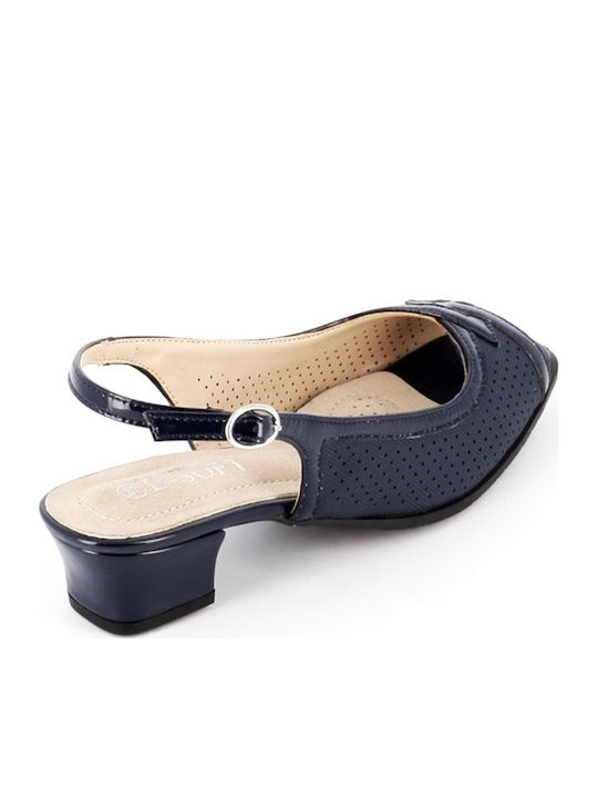 Δερμάτινες Peep Toe Γόβες Navy Μπλε