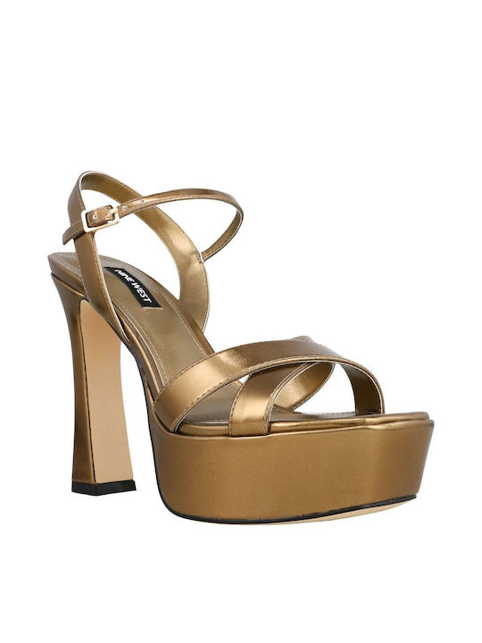 Nine West Leather Women's Sandals In Gold Colour