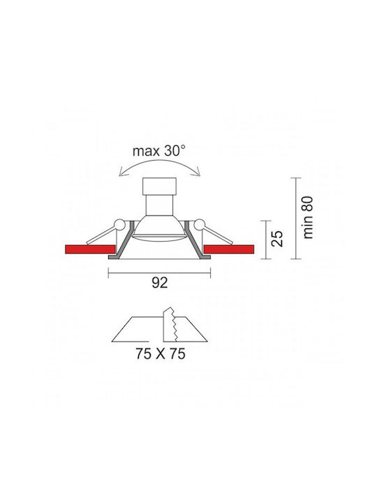 Spot Light Square Plastic Recessed Spot with Socket GU10 White 9.2x9.2cm.