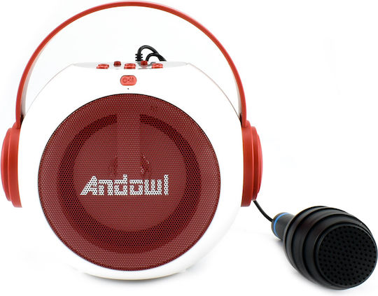 Andowl Karaoke System with a Wired Microphone in Red Color