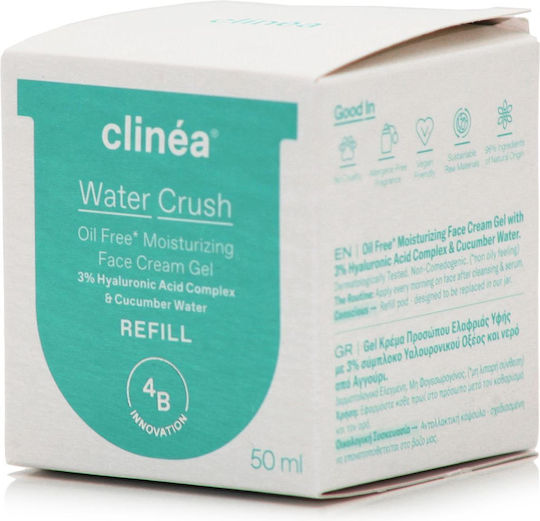 Clinea Water Crush Light Refill 48ωρη Ενυδατική & Ρυθμιστική Κρέμα Προσώπου Ημέρας με Υαλουρονικό Οξύ & Πρεβιοτικά 50ml