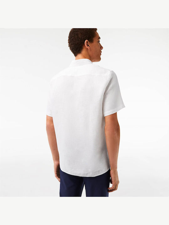 Lacoste Λινό Πουκάμισο Λευκό