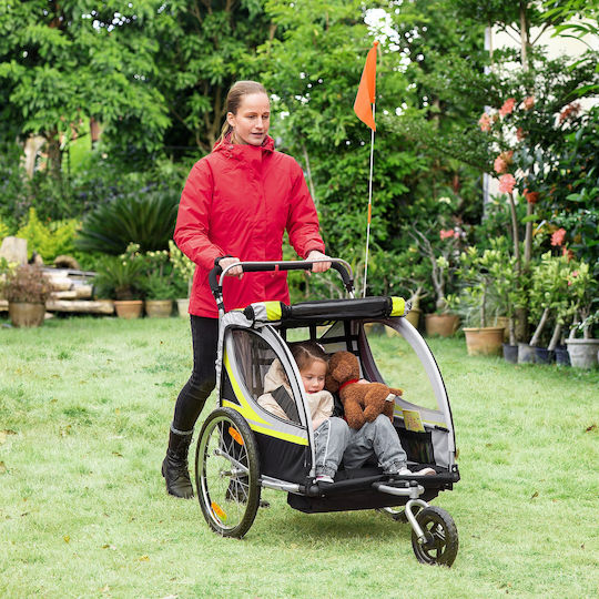 Homcom Kids and Stroller Bicycle Trailer 2 1 Brake Belt 5-Point Flag 142 X 75 X 101 Cm Yellow