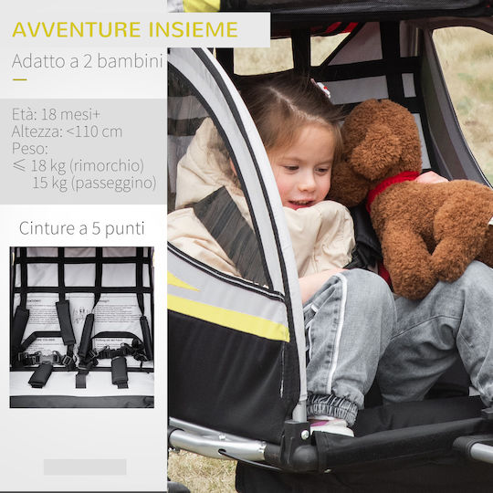 Homcom Kids and Stroller Bicycle Trailer 2 1 Brake Belt 5-Point Flag 142 X 75 X 101 Cm Yellow