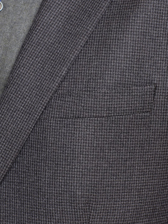 Hahnentritt-Slim-Fit-Jacke Mauro Boano Braun COOL WOOL KLEINES MUSTER BUSINESS