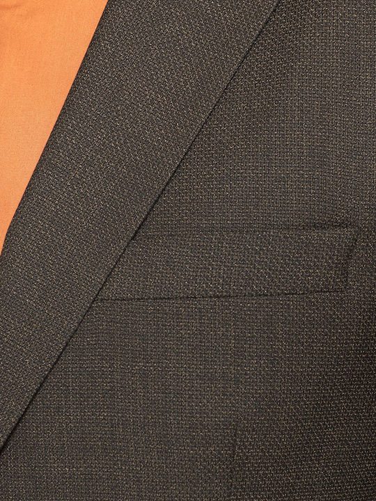 Slim Fit Dark Brown Jacket with Micro Pattern by Mauro Boano