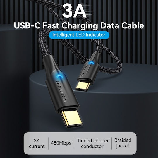 Vention Braided USB 2.0 Cable USB-C Male - USB-C Black 1m TAUBF
