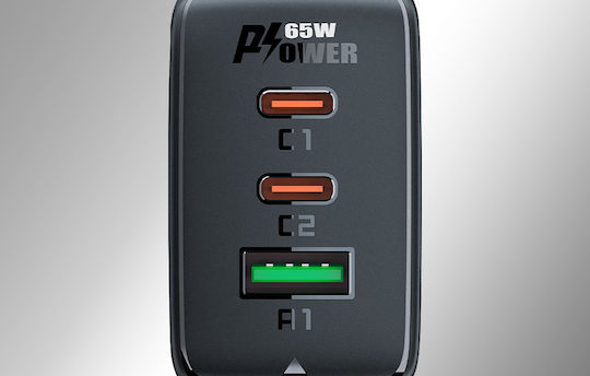 Acefast Wireless Charger GaN With USB-A Port And 2 USB-C Ports 65W Power Delivery Quick Charge 2.0 Quick Charge 3.0 Quick Charge 4+ Black