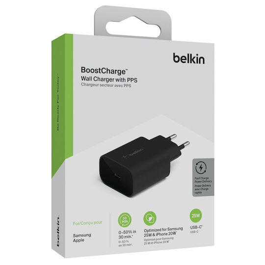 Belkin Φορτιστής Χωρίς Καλώδιο με Θύρα USB-C 25W Power Delivery Μαύρος (WCA004VFBK)