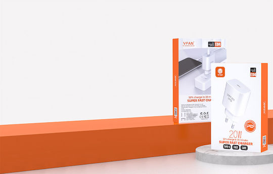 Vipfan Încărcător cu Port USB-C și Cablu USB-C - Lightning 20W Quick Charge 3.0 Albς (E04 Cable White)