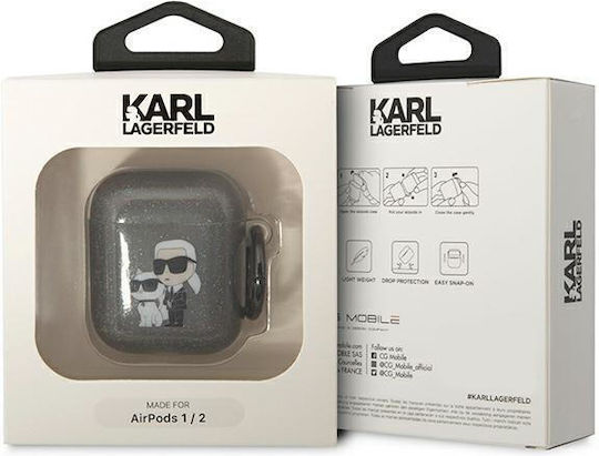 Karl Lagerfeld Glitter Karl & Choupette Калъф с кука Black за Apple AirPods 1 / AirPods 2