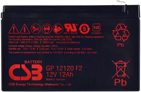 CSB GP12120F2 Μπαταρία UPS με Χωρητικότητα 12Ah και Τάση 12V 1τμχ