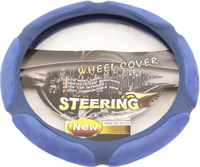 Car Steering Wheel Cover Race with Diameter 38cm Leatherette Blue