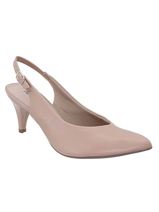 Piccadilly Anatomic Leather Pointed Toe Nude High Heels with Strap