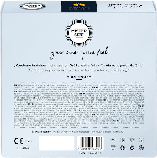 Mister Size Προφυλακτικά Extra Fine Size 53mm 36τμχ 53mm Λεπτά για Φυσική Αίσθηση Natural Vegan