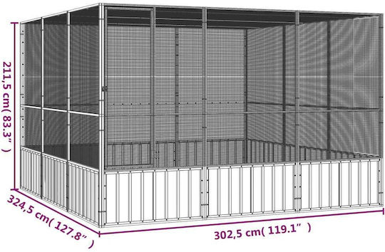 vidaXL 171550 Verzinkter Stahlkäfig für Vögel 302.5cmx324.5cmx211.5cmcm.