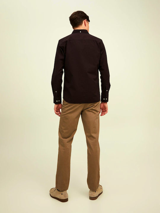 Jack & Jones Men's Shirt Long Sleeve Cotton Brown