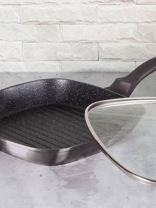 Berlinger Haus Metallic Line Grill With Lid made of Aluminum with Stone Coating Carbon Pro Edition 28cm