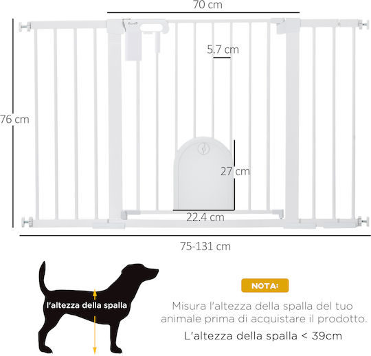 Pawhut Ușa pentru Câini din Metal de Culoare Alb 131 x 76cm