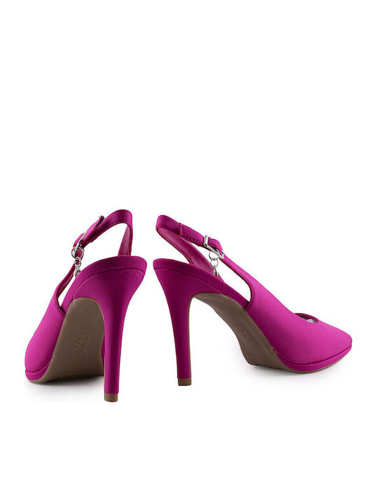 Pointed Toe Stiletto Fuchsia High Heels with Strap