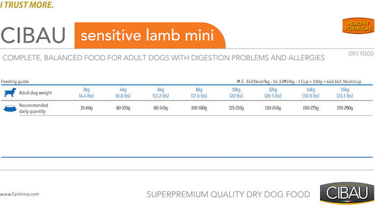 Farmina Cibau Sensitive Mini 2.5kg Dry Food for Adult Small Breed Dogs with Lamb