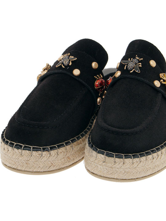 Flat Suede Mules in Black Color