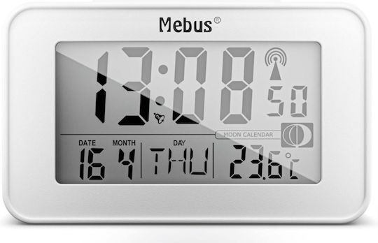 Mebus Funk Επιτραπέζιο Ψηφιακό Ρολόι LED Πλαστικό με Ξυπνητήρι Λευκό 51461