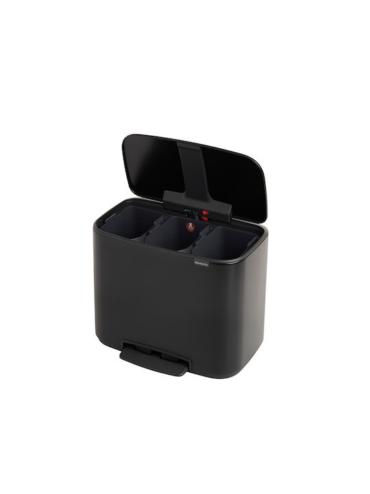 Brabantia Кошче за Рециклиране от Неръждаема Стомана с Педал Черно 33л