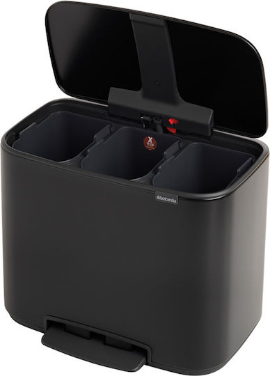Brabantia Recycling Waste Bin Made of Inox with Pedal Black 33lt