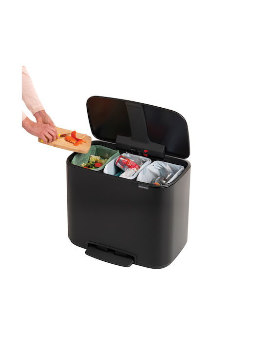 Brabantia Кошче за Рециклиране от Неръждаема Стомана с Педал Черно 33л