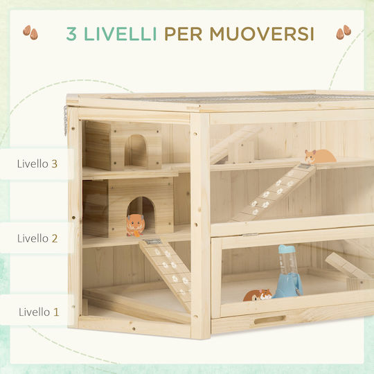Pawhut Σπιτάκι για Χάμστερ 3 Επιπέδων Ξύλινο 115x60x55cm