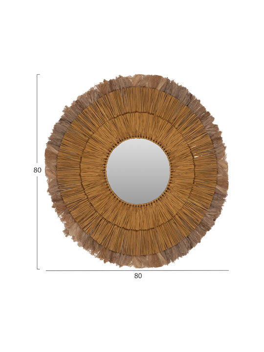 HomeMarkt Wall Mirror made of Mendong and Abaca with Brown Frame Diameter 80cm 1pcs