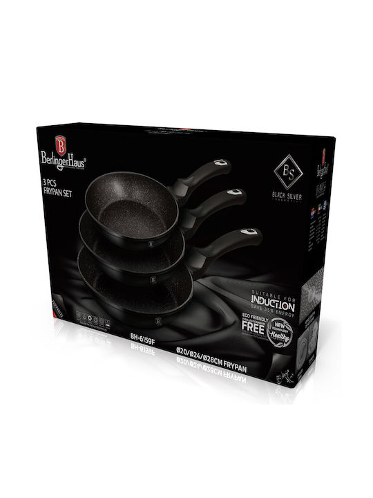 Berlinger Haus Black Silver Collection Pans Set of Aluminum with Stone Coating Black 3pcs