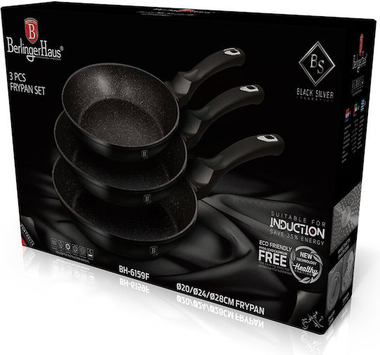Berlinger Haus Black Silver Collection Σετ Τηγάνια από Αλουμίνιο Black Silver με Επίστρωση από Πέτρα 3 Σκευών