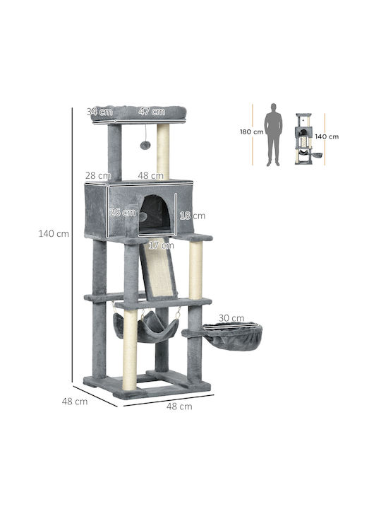 Pawhut Cat Scratching Tree Gray 48x48x140cm