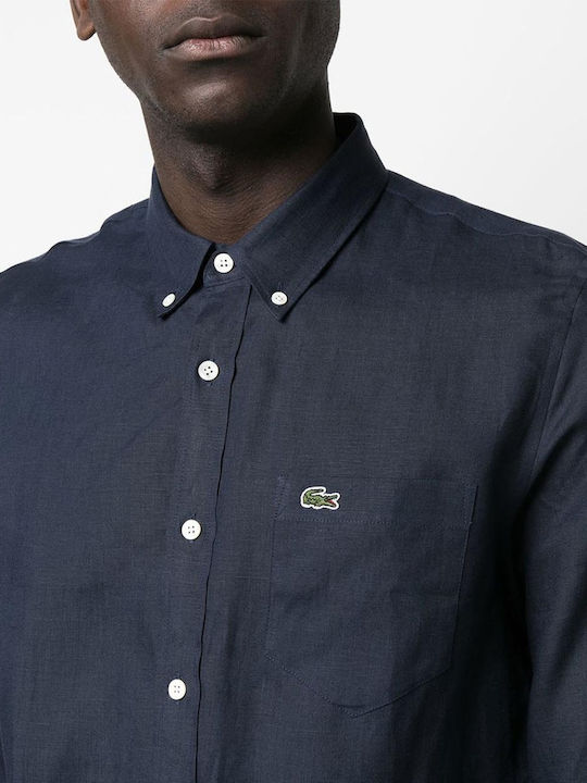 Long-sleeved Linen Shirt Navy Blue