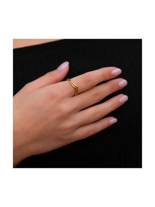 Ring made of Steel in Gold color with double wavy design