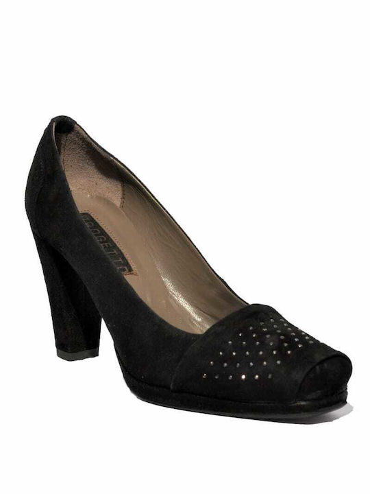 Progetto Suede Pumps with Thick High Heel Black - Black