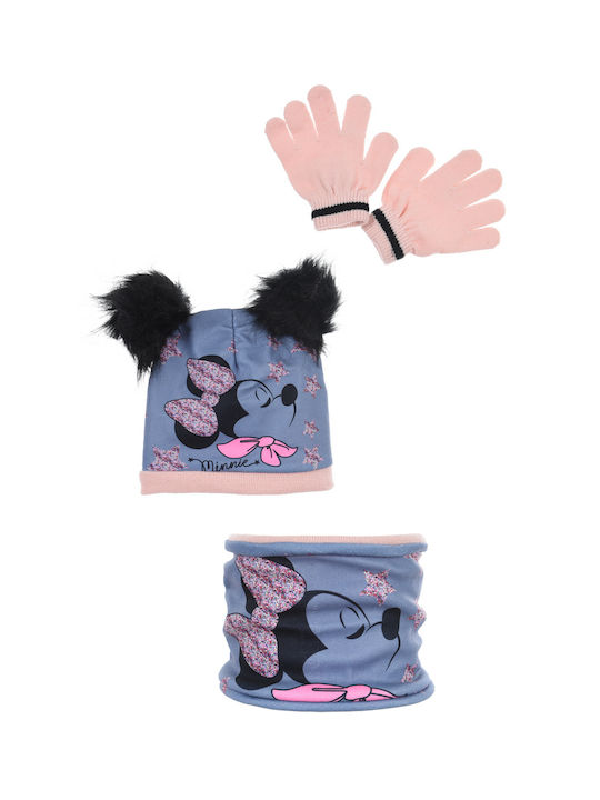 Set pălărie Minnie Mouse "Stars" cu mănuși și eșarfă (gri)