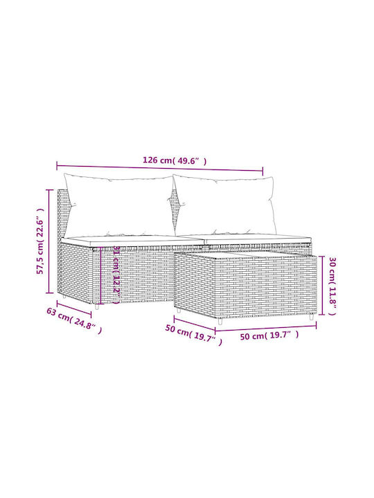 Garden & Outdoor Furniture Set 3 Pieces Gray with Pillows
