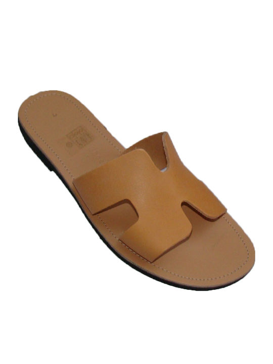 Leather Women's Flat Sandals in Tabac Brown Color