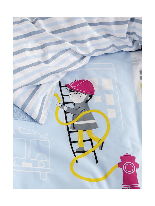 Nima Pompier Set Kids Duvet Cover Single with Pillowcase Cotton Light Blue 160x240cm