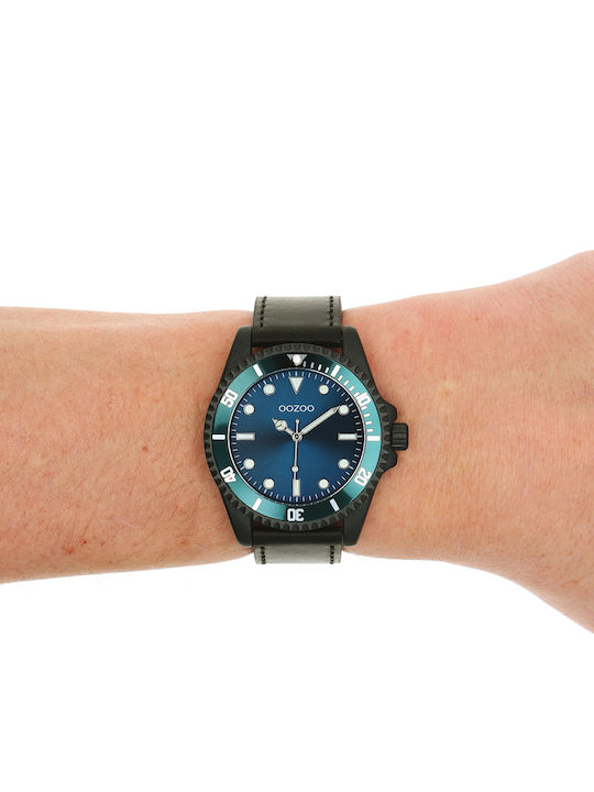Oozoo Timepieces Ανδρικό Ρολόι 44mm Μπαταρίας με Μαύρο Δερμάτινο Λουράκι